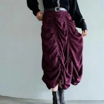 [새상품급] HARE 드로스트 개더 스커트 보르도 플레어