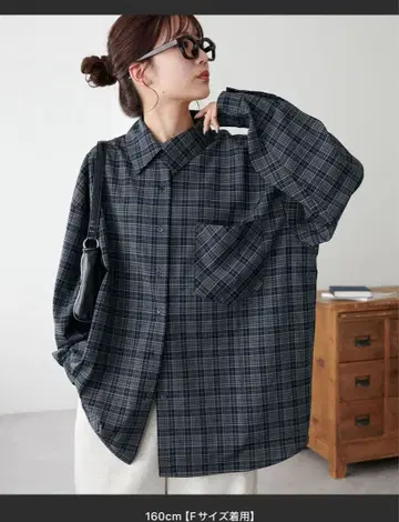 체크 무늬 셔츠 빅 셔츠 네이비