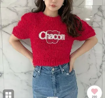 택 포함 새상품 SNIDEL Chacott 자카드 하프 풀오버 레드