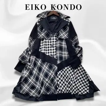 에이코 콘도 울 코트 변형 디자인 체크 올 패턴 L 사이즈 루즈핏