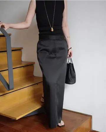 imperf Double Satin Long Skirt / Black