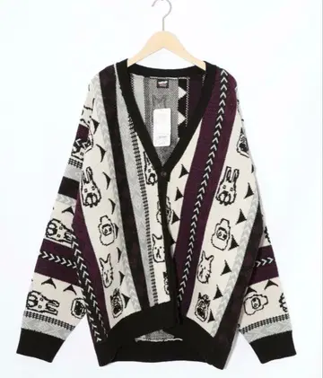 스칼라 353127: 낙서풍 Parity 캐릭터 자카드 3D 니트 가디건