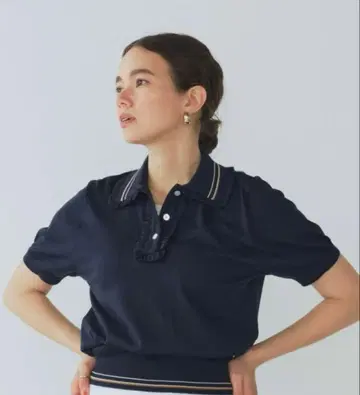yori 미니 프릴 폴로 니트 네이비 36