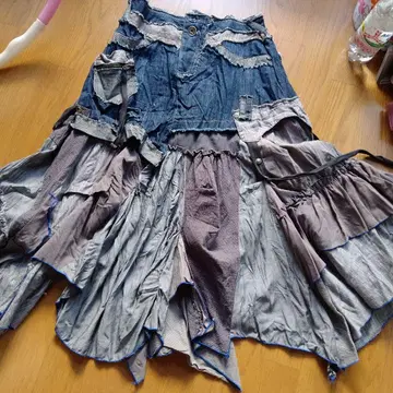 레어 멋진 개성파 데님 플레어 스커트 그레이 그라데이션