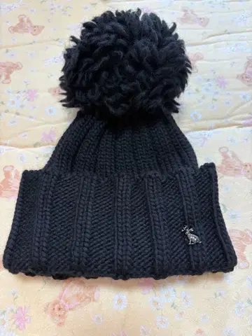 울 니트 모자 폼폼 포함 블랙 컬러 56-58cm