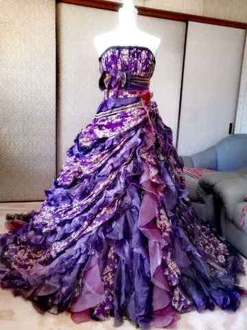 7~11호 럭셔리 일본풍 패턴 퍼플 드레스 새상품급 웨딩 결혼식