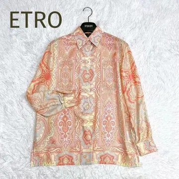 ETRO 실크 100% 페이즐리 무늬 긴팔 셔츠 블라우스 살몬 핑크 40