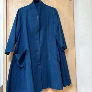 네이비 나염 A라인 코트