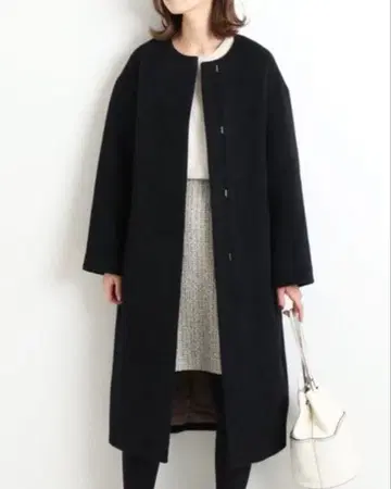 이에나 램스울 노카라 롱 코트 36 블랙