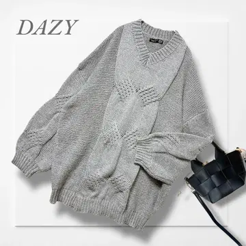 데이지 케이블 짜임 니트 (M) 그레이 루즈핏 성숙 캐주얼 슬림