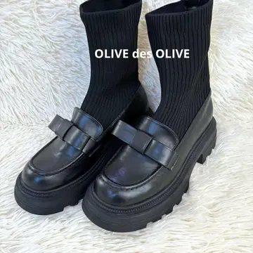 올리브 데 올리브 리브 니트 리본 로퍼 숏부츠 L 사이즈 블랙