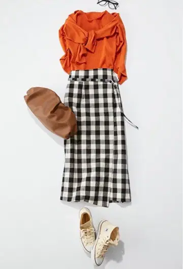 깅엄 체크 랩 스커트