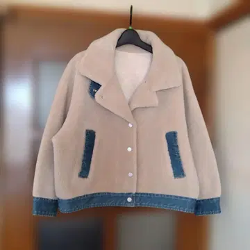 [ 미사용품 ] 베이지 플리스 데님 자켓