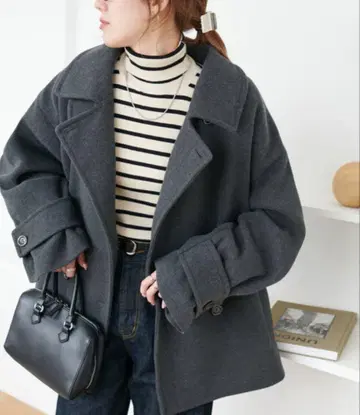 새상품급 DISCOAT 중공사 스탠드 미들 코트 차콜 그레이