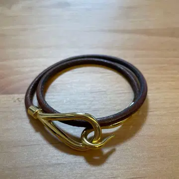 브라운 가죽 골드 후크 팔찌