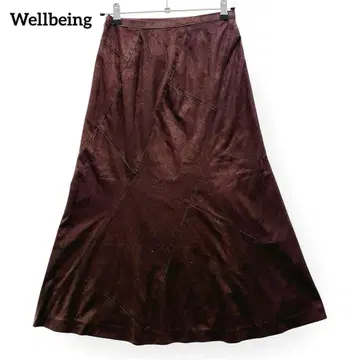 새상품급 Wellbeing 롱 기장 벨로아 스커트 [40] 엇갈림 브라운