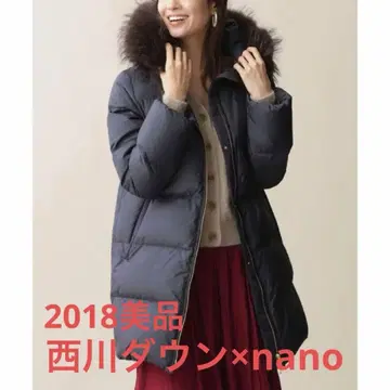 nano universe 니시카와 다운 38 네이비 후드 롱다운