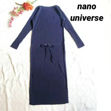 나노 유니버스 네이비 리브 니트 롱 원피스 울 긴팔