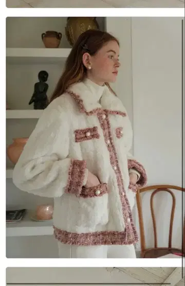 보아 자켓 화이트/핑크 isislove 숏