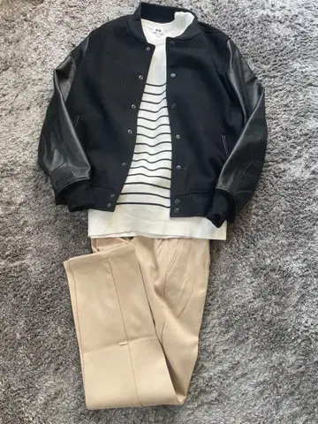 가죽 하이브리드 바시티 자켓 코디 세트