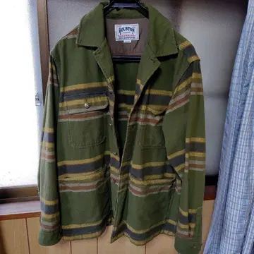 HOUSTON 올리브 그린 스트라이프 긴팔 셔츠 M