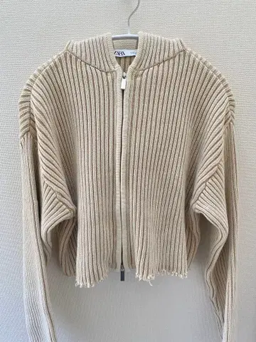 ZARA 더블 지퍼 리브 니트 크롭 후드티 S 사이즈