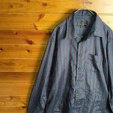 긴팔 셔츠 패턴 셔츠 스트라이프 네이비 M 캐주얼 모드 구제 의류