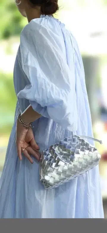 실버 뜨개질 가죽 백