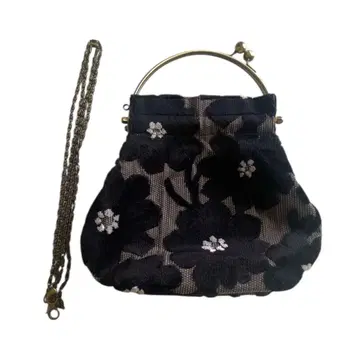 ino-kichi 꽃무늬 숄더백 북유럽의 생활 블랙 퍼지 가마구치
