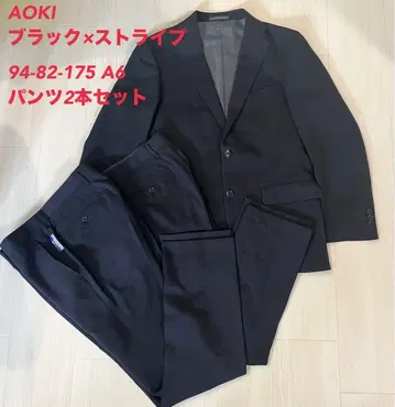 AOKI 저널 웍스 수트 셋업 블랙 스트라이프 A6
