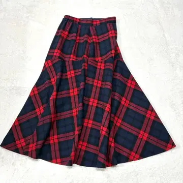 any FAM 애니팜 롱 스커트 체크 플레어 레드 L 사이즈
