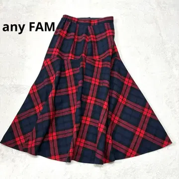 any FAM 애니팜 롱 스커트 체크 플레어 레드 L 사이즈