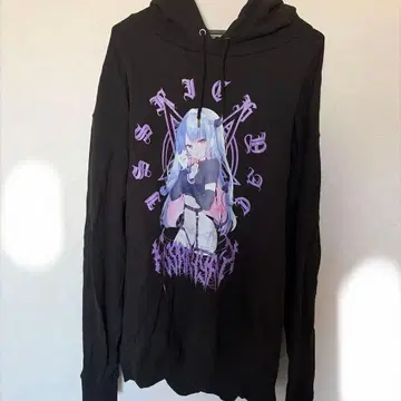 사토 베니코 x KRY 풀오버 BIG 후드티 블랙 x 보라색