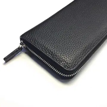 [오늘 발송!] 주름 가공 장지갑 천연 가죽 라운드 지퍼 블랙 검정