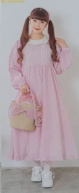 시마무라 아오키 미사코 마론 크림 콜라보 원피스 핑크 L 사이즈