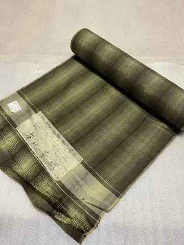 미사용 실크 기모노 옷감 다크 그린 스트라이프