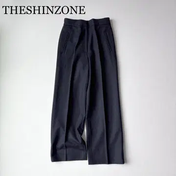 2742y 새상품급 신조네 쉽스 별주 울 와이드 팬츠 네이비 XS 일본제