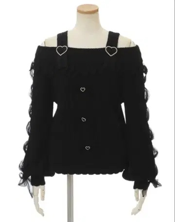 LIZLISA 레이스업 슬리브 오프숄더 니트 블랙