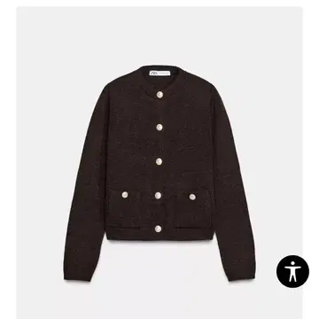 ZARA 골드 버튼 니트 가디건 브라운 M 엠블럼 버튼