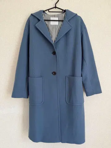 매킨토시 철학 후드 부착 파랑 롱 코트