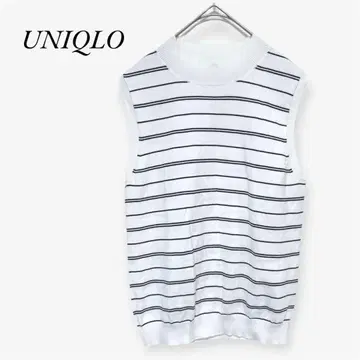 [ UNIQLO ] UV컷 스트라이프 슬리브리스 스웨터 S 화이트