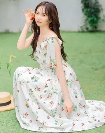 윌 셀렉션 리본 숄더 후르츠 프린트 원피스 새상품, 택 포함