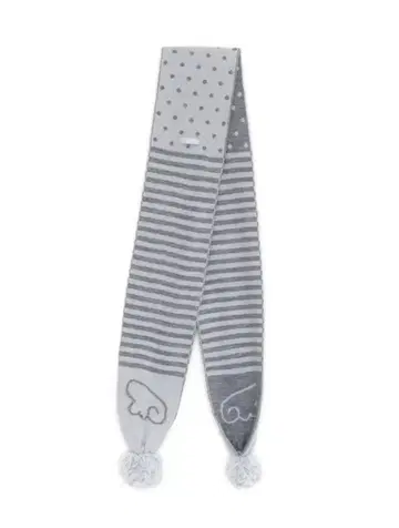 Hugyourskin 그레이 스트라이프 패턴 폼폼 포함 머플러