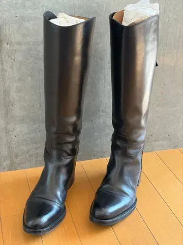 ( SARTORE ) 23cm 블랙 가죽 롱 부츠 백 지퍼 포함