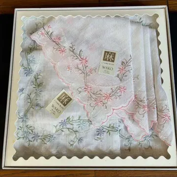 WAKO 자수 린넨 손수건 2장 세트