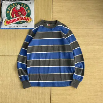 90s 캐나다제 바바리안 라거 셔츠 보더 티셔츠 블루 계열 L