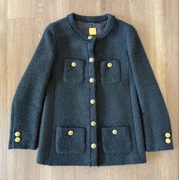 [컨디션 최상] 두지엠 클라세 트위드 노카라 자켓 코트 블랙