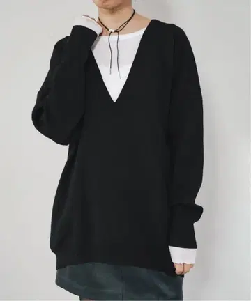 IENA 이에나 슈퍼 파인 스무스 V넥 풀오버 블랙