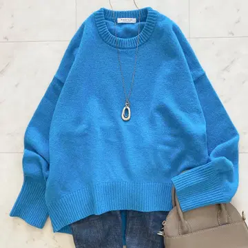새상품급 맥피 라무 캐시미어 하이 게이지 크루넥 풀오버 블루