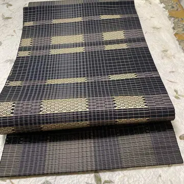 8치 나고야 오비 블랙과 금색 체크 무늬 202509021